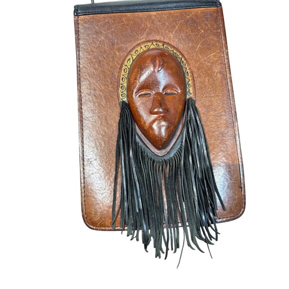 Vintage Artisan Rare Handmade African Leather Crossbody Purse With Tribal Mask D - Picture 2 of 14